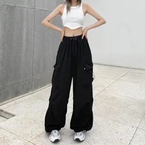 Women Casual Joggers Tech Pants Wide Leg Baggy Trousers