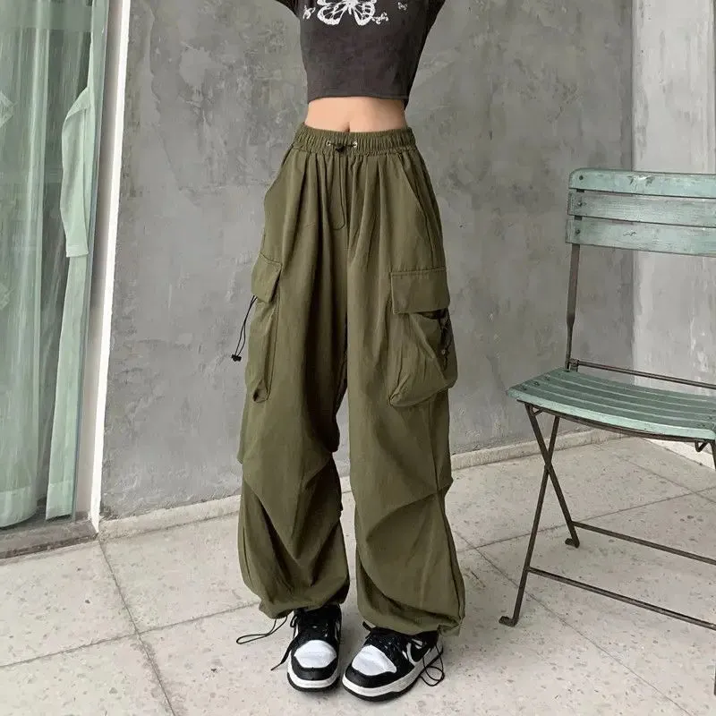 Women Casual Joggers Tech Pants Wide Leg Baggy Trousers