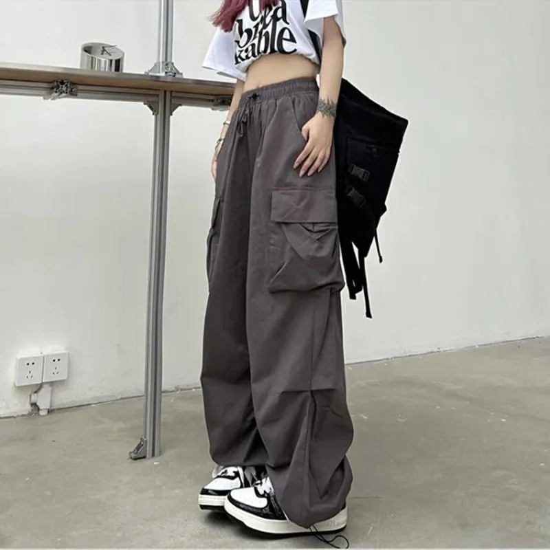 Women Casual Joggers Tech Pants Wide Leg Baggy Trousers